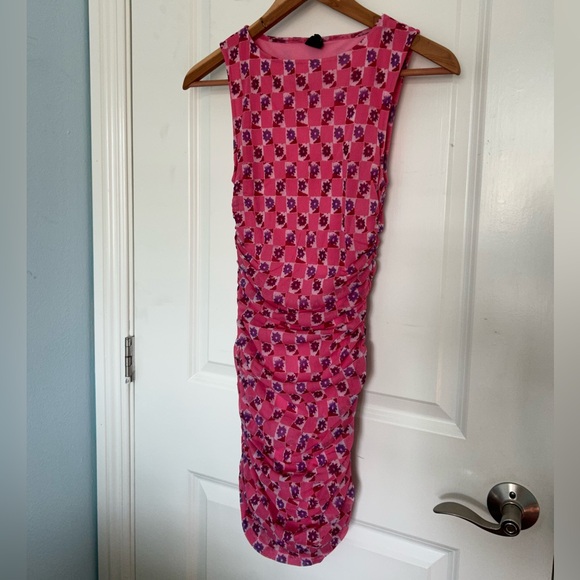 Urban Outfitters Austin Mesh Sleeveless Mini Dress Pink Floral - Picture 7 of 9